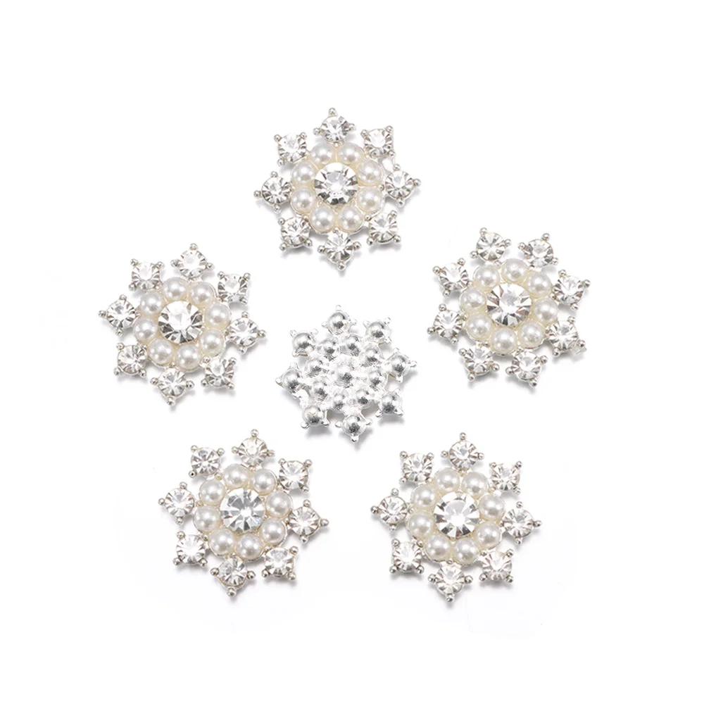 5PCS Pearl Flower Rhinestone Buttons Sparkling Crystal Hairpins Decoration Clothes Buttons DIY Crafts Apparel Sewing Accessories