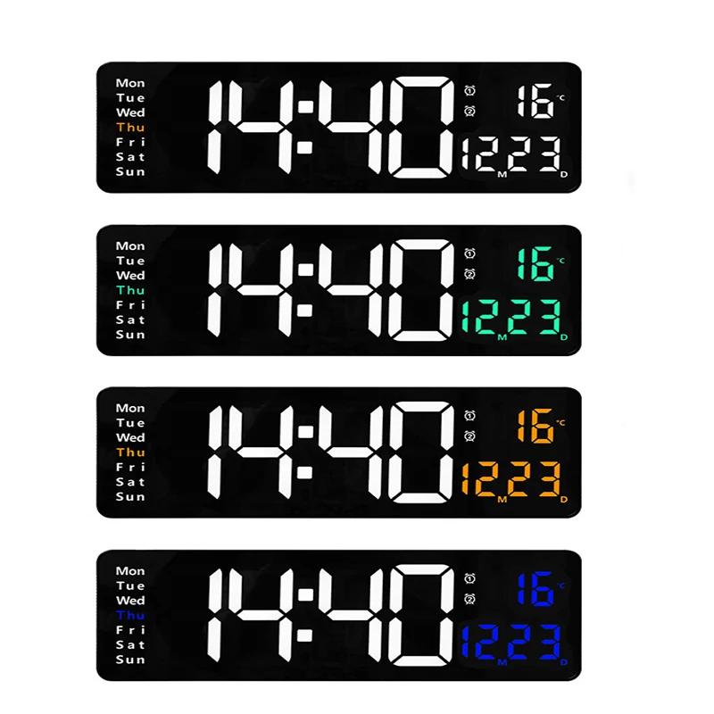 16-inch Large-screen Digital Wall Clock Temperature Date Week Display Remote Control Double Alarm Clock 12/24H LED Wall Clock