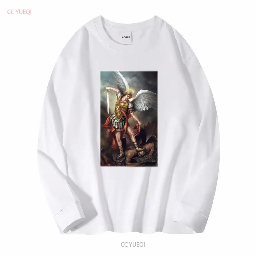 Catholic Natural T Shirt Saint Michael Archangel V11 Vintage Sizes S 5XL Vintage Washed Homme Fashion Soft Breathable