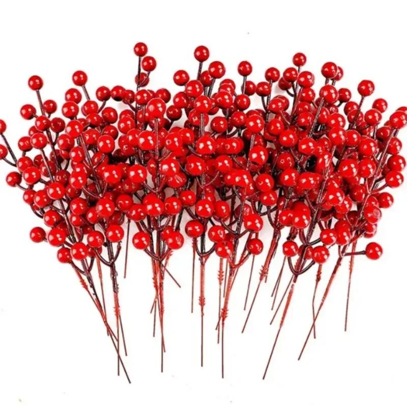 Artificial Berries Christmas Decoration Red Berry Branches for Xmas Tree Party Home Table Ornaments Red Fruit Wreath DIY Gift