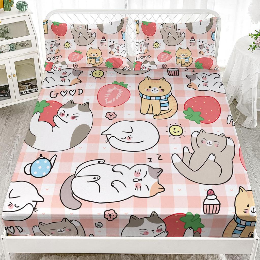 Cartoon Cat Pattern Bed Hat Three-Piece Digital Printing Bedding Bed Hat Three-Piece Set Children And Adults