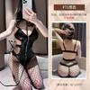 Women Sexy Tight Zipper One Piece Leather Lingerie With Neck Leash