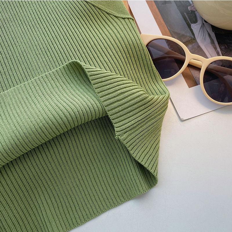 Green Knit Tank Top Sleeveless Short Women's Crop Top Solid Color Inner Wear Outer Skinny Short Vest Korean Fashion