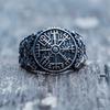 Vintage Viking Compass Odin Rune Leaf Ring Men's Punk Amulet Jewelry Ring