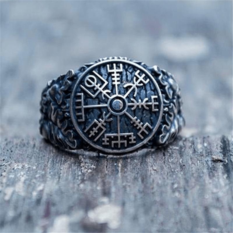Vintage Viking Compass Odin Rune Leaf Ring Men s Punk Amulet Jewelry Ring 7