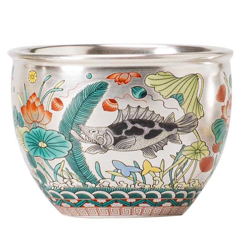 Luxury Year of the Dragon Silver Gilded Tea Cup, Large Capacity for Home or Office