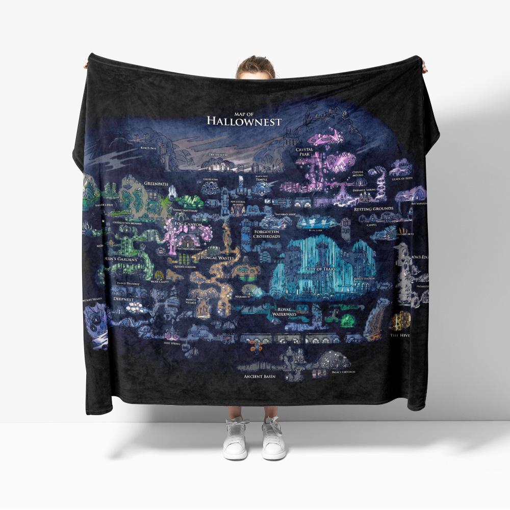 Hollow Knight Map Throw Blanket Gaming Map Blankets Soft Warm Flannel Blanket Bedding for Bed Living Room Home Sofa