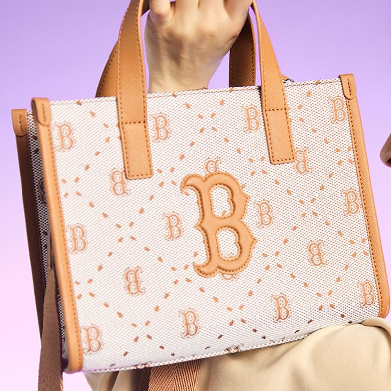 New MLB Synthetic Leather Tote Bag Shopping Bag Handbag Crossbody Bag Shoulder Bag Small Size Women's Brown 3AORS013N-43BRS