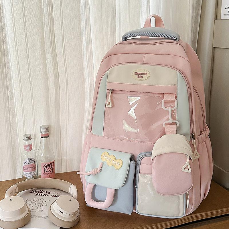 New Japanese ins fresh and sweet contrasting colors splicing bar pain bag girl junior high school students large-capacity backpack