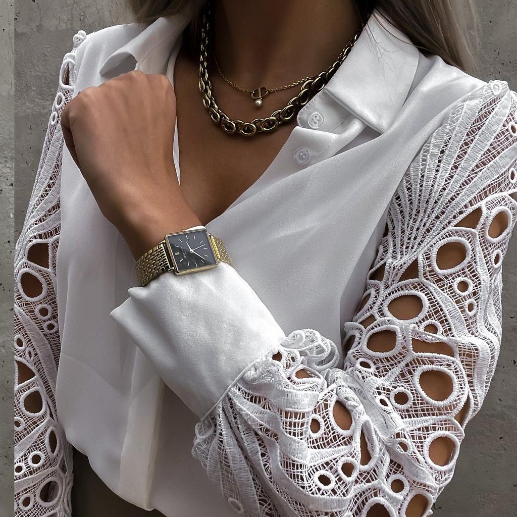 Jaro a Léto Nový Horký Výprodej Dámská Jednobarevná Košile s Krajkovým Prošíváním Košile Ženy