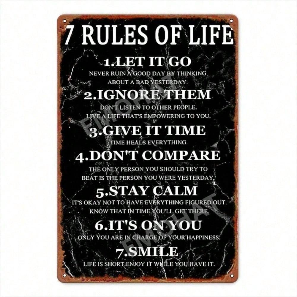 Metal Sign Seven Life Rules 16x12 Inch Vintage Tin Plaque Wall Art Decor Home Office Man Cave