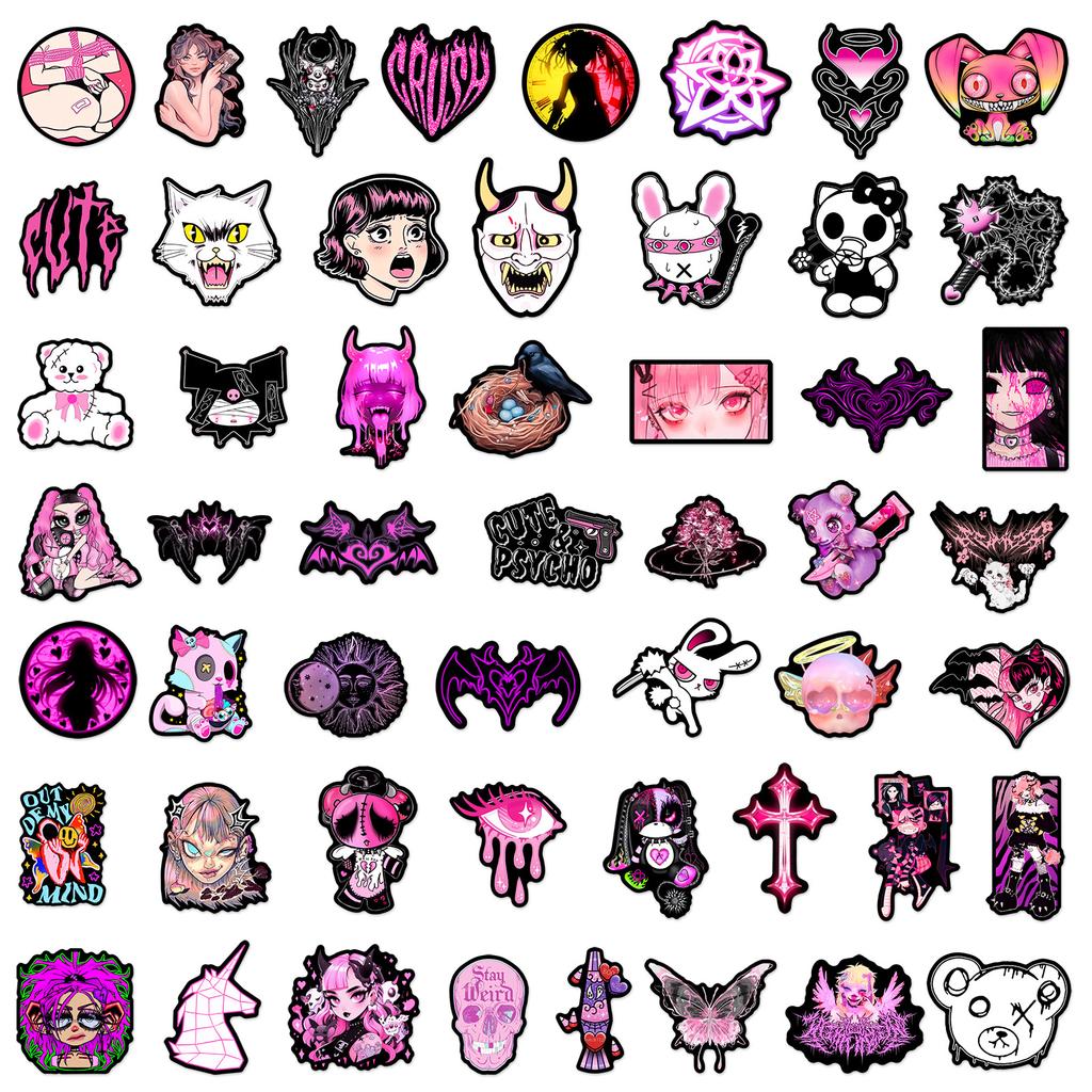 50PCS Pink Gothic Cool Girl Cartoon Graffiti Stickers DIY Phone Guitar Laptop Notebook Suitcase Cup Waterproof Sticker