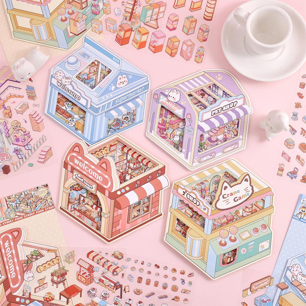 Mikroskopische 3D-Haus-Sticker-Kollektion Wasserdichte PET-Klebeschilder Ideal für Kreatives Journaling Scrapbooking