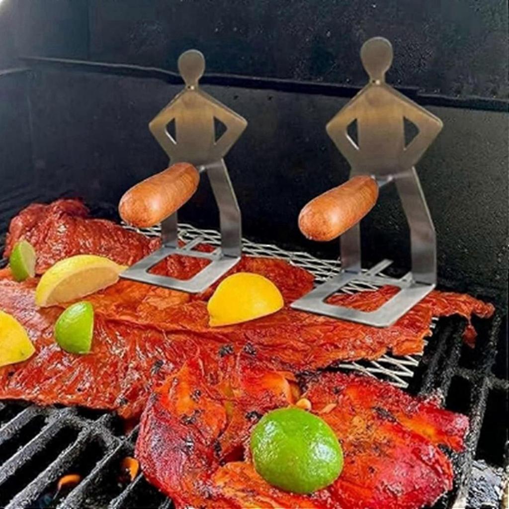 4pcs Funny BBQ Accessories Hot Dog Sausage Stand Holder Portable Barbecue Rack Stainless Steel Roaster Rack Stand 20.5 X 7.5cm