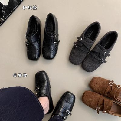 Inner Heightening Plush Woolen Retro Square Head Single Shoes Platform Women's New Autumn and Winter Small Leather Shoes