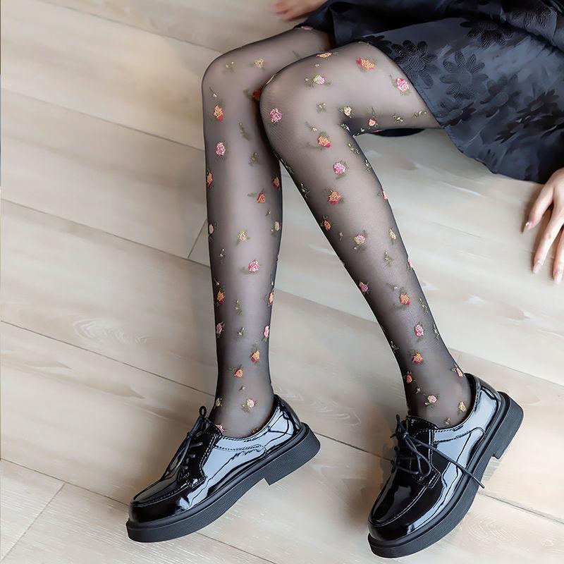 Pastellfarbene florale Strumpfhose japanischer Stil Blumenmuster süße Strümpfe