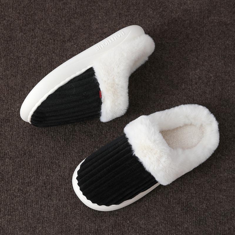 

New thick striped cotton slippers home winter fluffy slippers women s winter thickened plush cotton mop 46-47