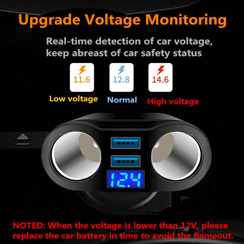 72W 2 USB Car Charger With Digital Display Fast Charging Phone Adapter For iPhone 15 16 Samsung Huawei Xiaomi Car Mobile Charger