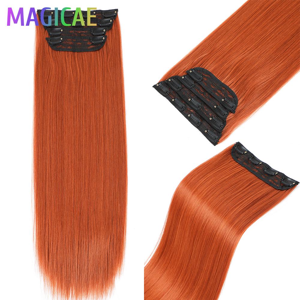 26Inch 4Clips In 200Gram Silky Straight Ombre Brown 12# Colored Highligh Blond P27/613 High Temperature Synthetic Hair Extension
