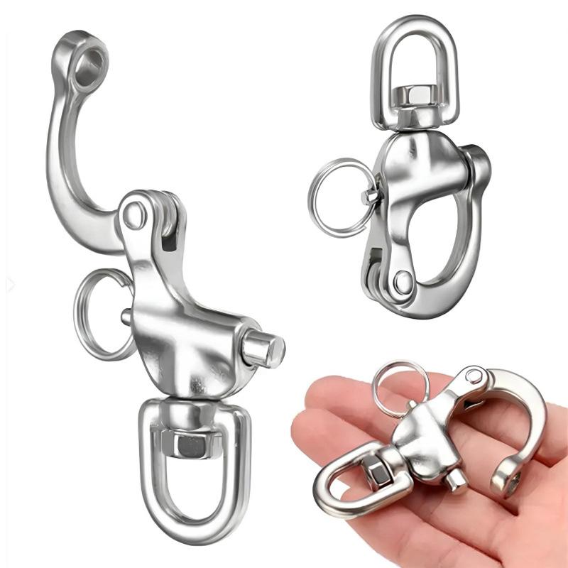 Outdoor Sports 316 Stainless Steel Ring Type Rotating Spring Shackle, Hand Pulled Quick Hanging Shackle, Quick Release Shackle