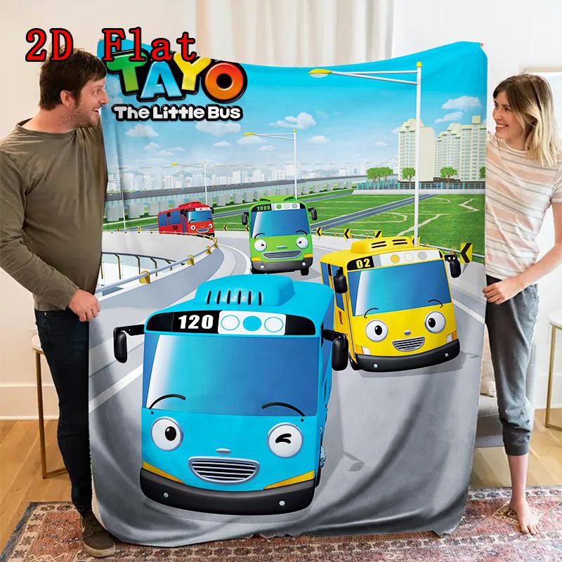 Tayo der kleine Bus Zeichentrick 2D Flaches Muster Flanelldecke Hohe Qualität Alle Jahreszeiten Wärme und Komfort Perfekt für Weihnachtsgeschenke.PMT0914200