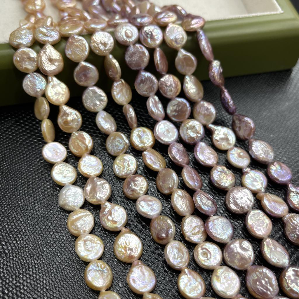 1 Strand, Purple Yellow Natural Freshwater Pearl, 10-11mm, Handmade Button Shape Pearl Beads for Jewelry Making DIY Necklace Bracelet Accessories 36cm