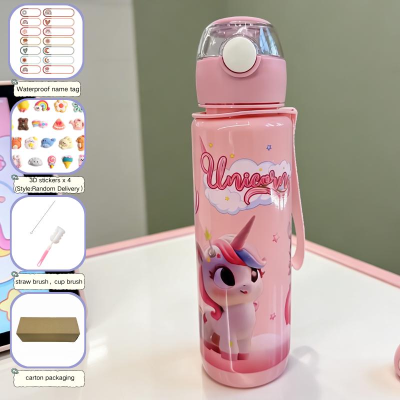 700ml Cute & Durable Cartoon Space Cup with Hand-held Ring BPA-Free High Temperature Resistant Portable Outdoor Water Bottle