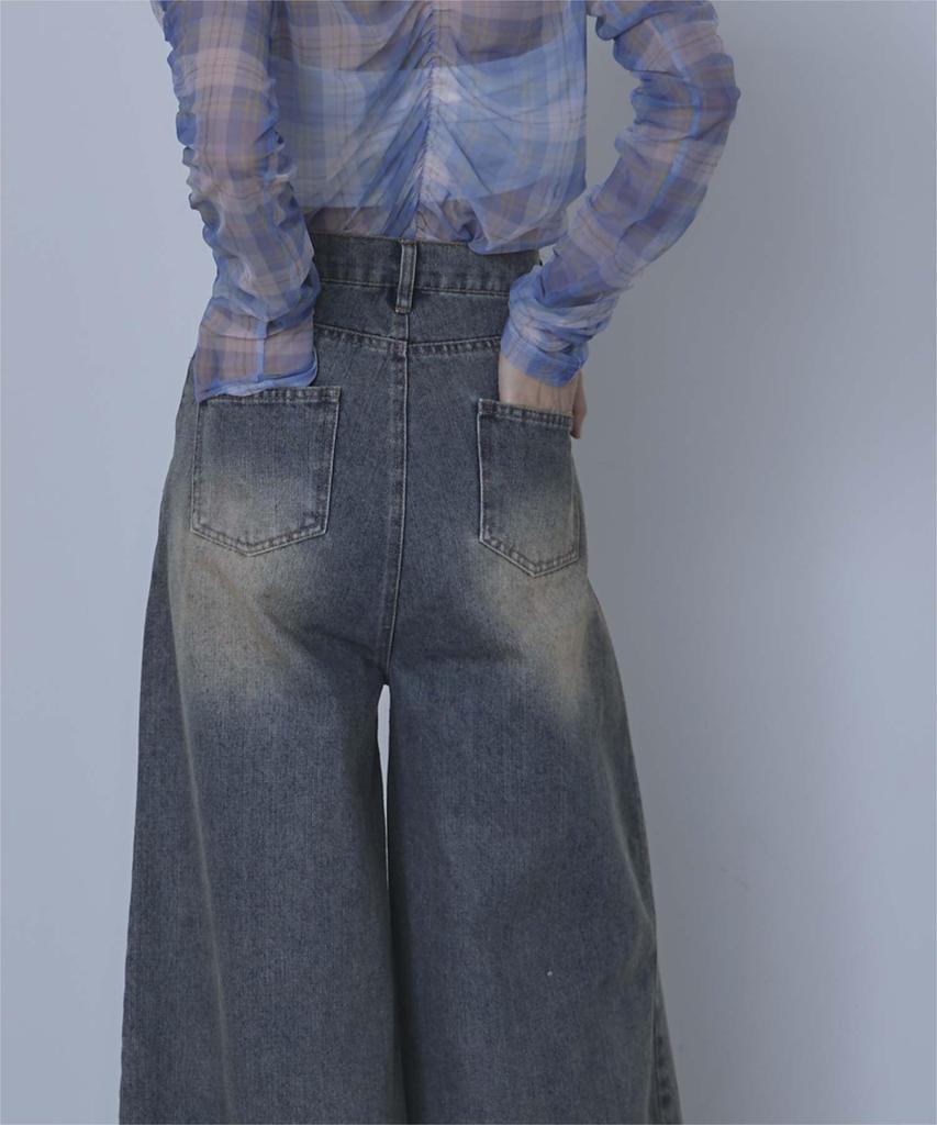 Miette Overdyed Denim Pants with Fringe At the Size RFXT0274 Wide-Leg Hem, Women's M, Blue,