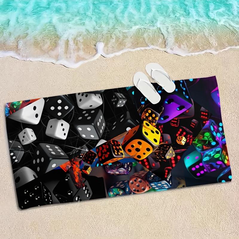 Fashionable and Colorful Dice Party polyester microfiber beach towel is highly absorbent suitable for swimming and beach outings