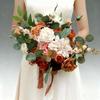Realistic Caramel Bridal Bouquets Artificial Roses Fall Wedding Decoration Handmade Silk Flower For Home Elegant Party