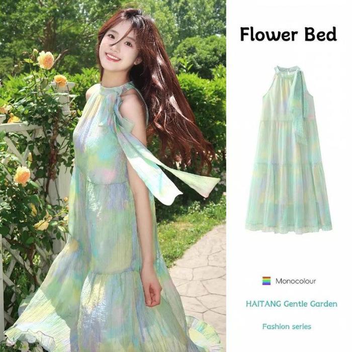 Mint Mambo Green Strap Neck Dress Children s Summer French Temperament Seaside Resort Wind Beach Dress S