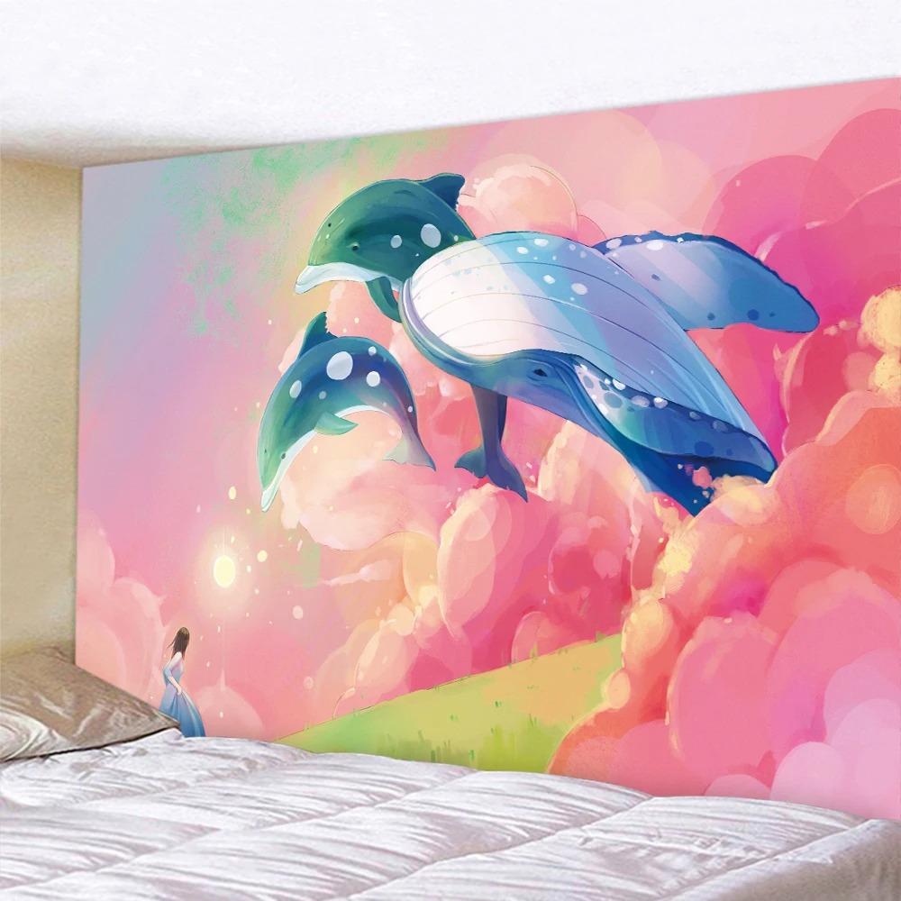 Гобелен с изображением летящего кита и девушки — фото 5