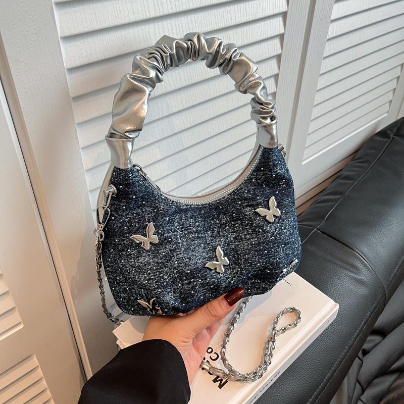 High-end niche bag women's summer new fashion chain messenger bag pleated portable dumpling bag