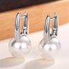 Silver Plated Large Pearl Drop Earrings, Minimalist Leverback Pearl Hoop Earrings for Women