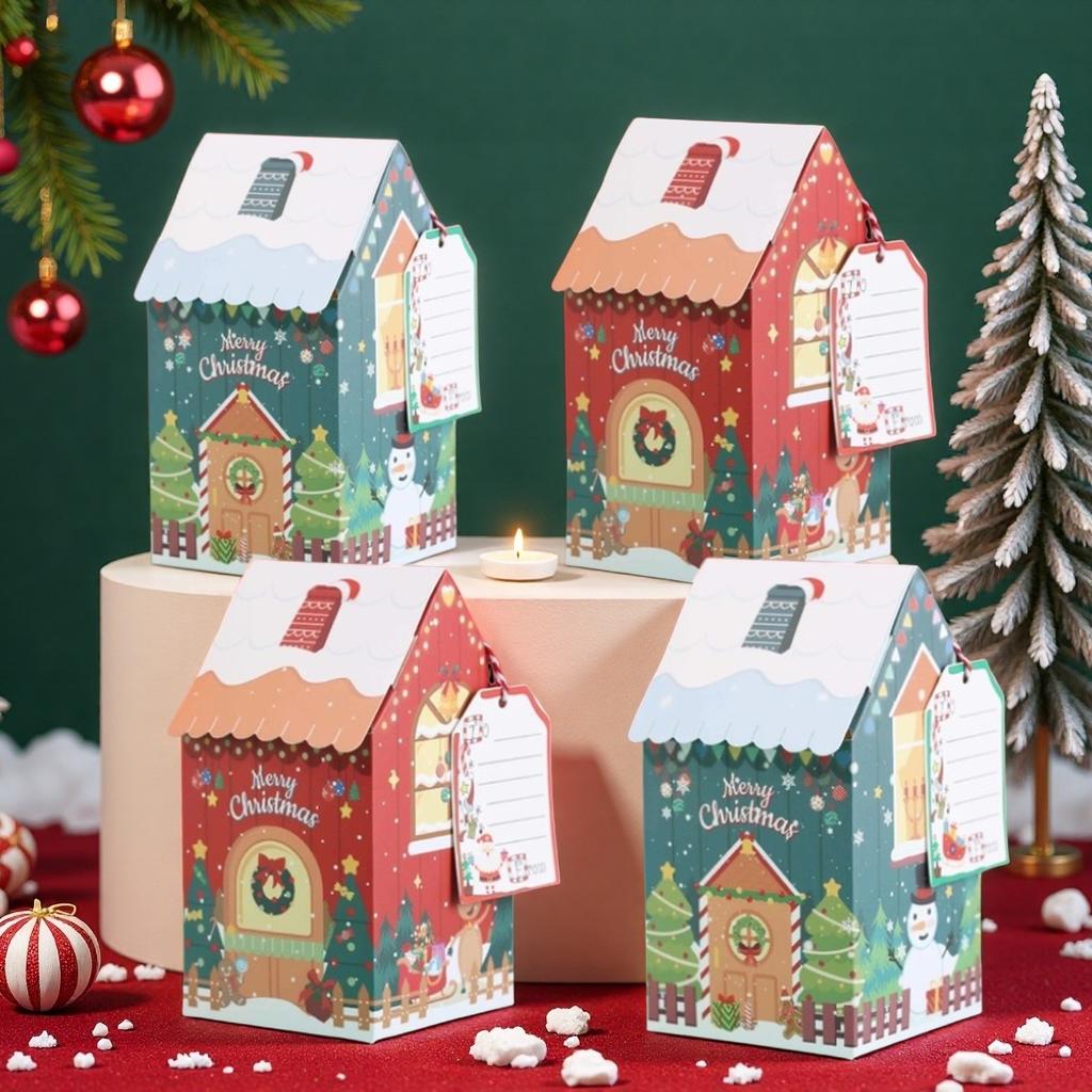 1-40PCS Christmas Cookie Boxes Colorful Gingerbread House Candy Gift Boxes Snowman Mini House Packaging BoxesTreat Boxes