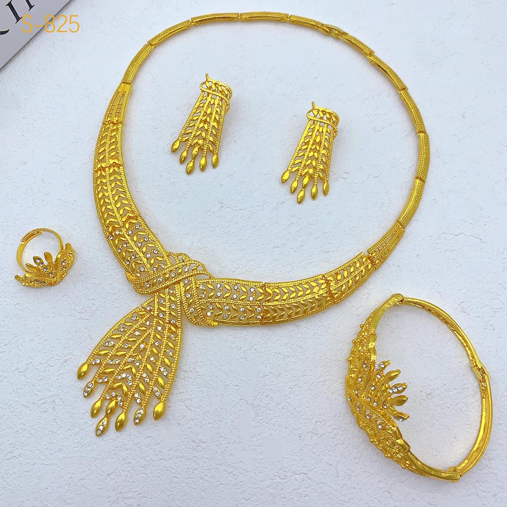 Luxury Italian 24k Gold Color Jewelry Set For Women African Dubai Bridal Wedding Necklace And Earrings Set Party Gifts