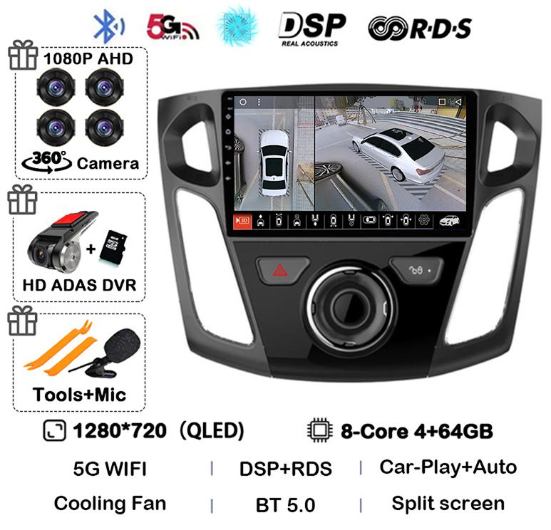 Android 14 Carplay Auto 2 Din DVD Car Radio For Ford Focus 3 Mk 3 Salon 2012-2017 Multimedia Video Player Navigation GPS Stereo