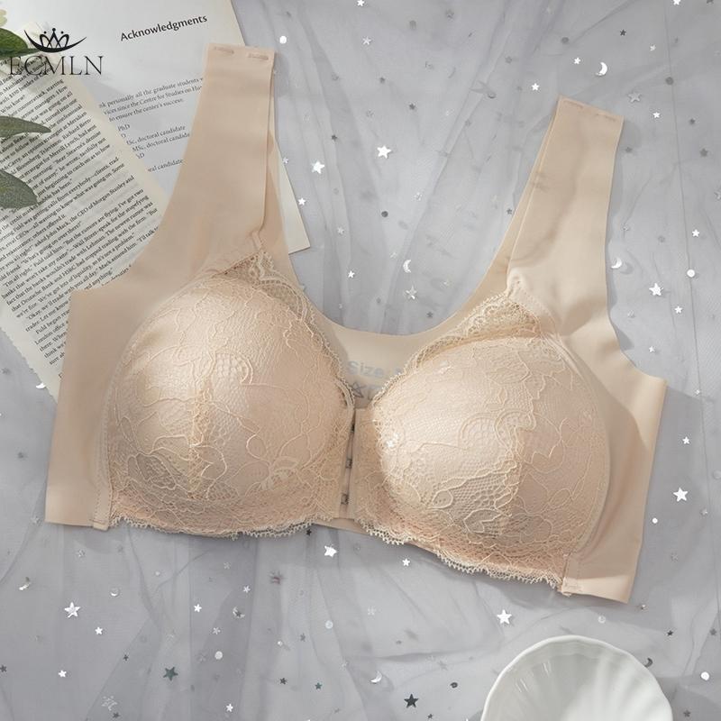 Tenká nadměrná velikost podprsenka na knoflíky vpředu krajková sexy bezešvá podprsenka bez kostic krásná záda nastavitelná dámská spodní prádlo podprsenky