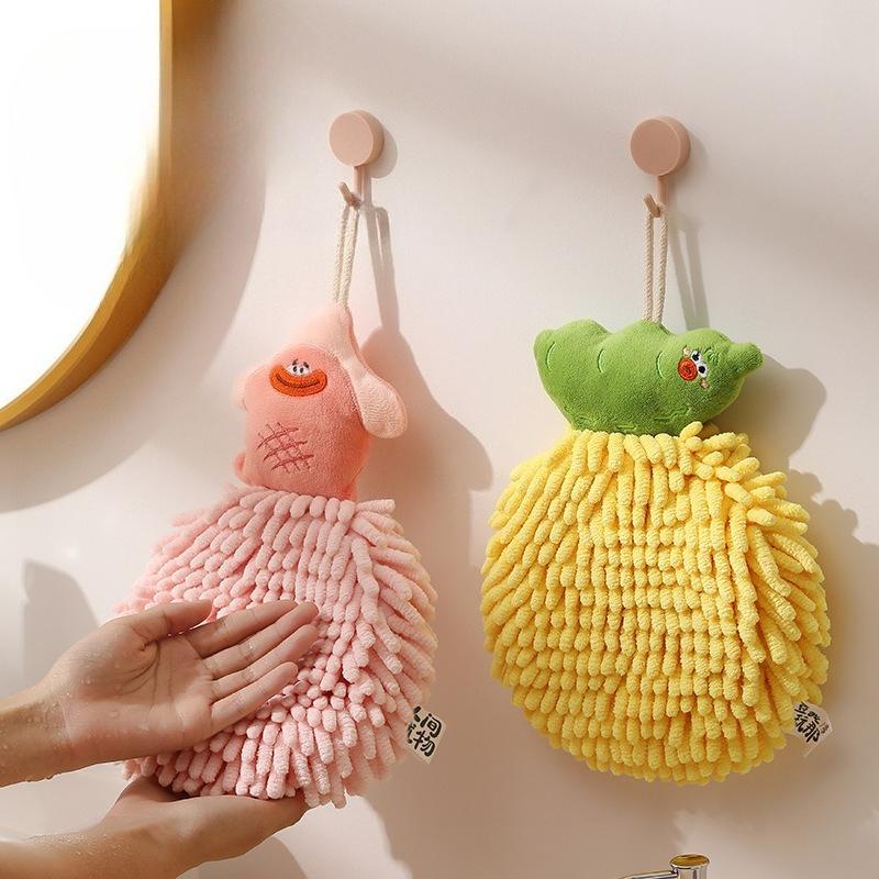 Super Absorbent Chenille Hand Towel - Thick Cute Home Cleaning Towel for Kitchen & Bathroom, Fast-Drying Hanging Hand Towel Ball