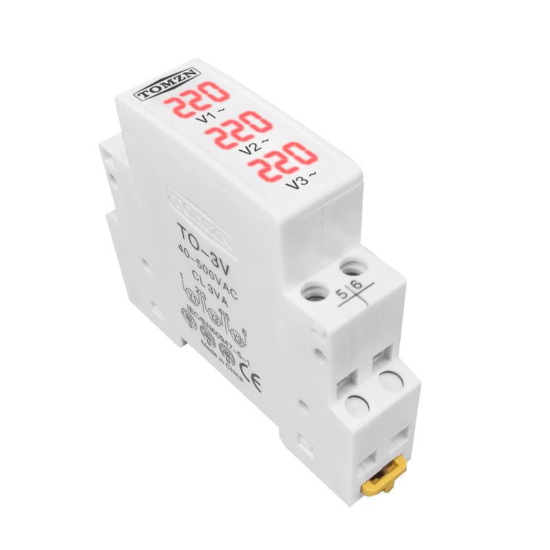 DIN Rail 18mm Voltage Meter AC 40-500V 220V 380V Single Three Phase Modular Voltmeter Indicator LED Digital Display Detector