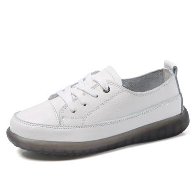 Fashion Sport Shoes Women Natural Genuine Leather Flat Casual Shoes Female Ballet Flats Lace Up White Court Sneakers Ladies Flats 563
