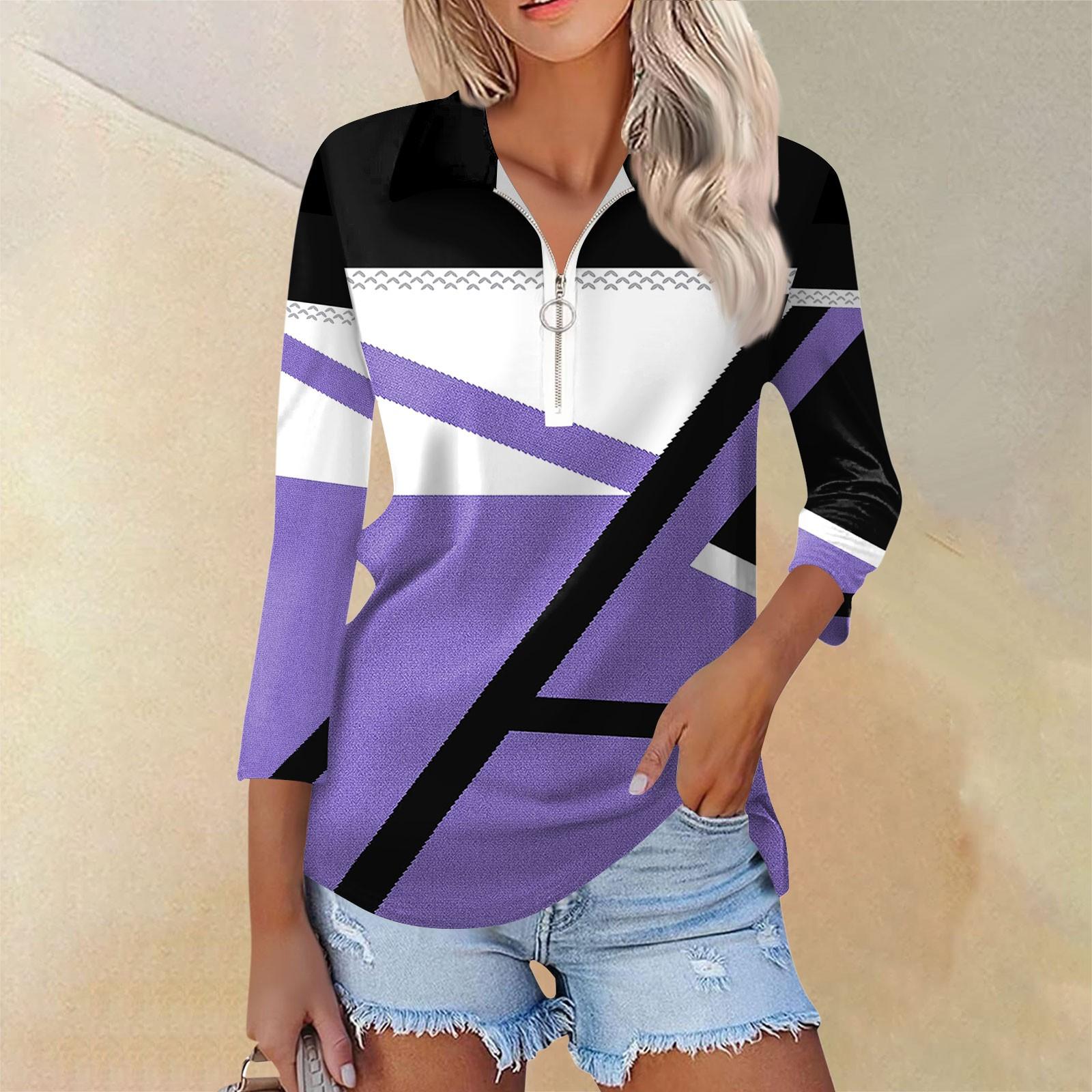 

Жіноча літня модна повсякденна сорочка з V-подібним вирізом і семиточковими рукавами L фіолетовий