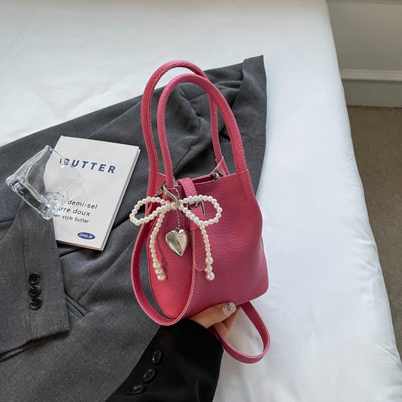 

Модные мини-сумки-ведра из искусственной кожи для женщин, корейские простые сумки на одно плечо с жемчугом, модные женские милые сумки