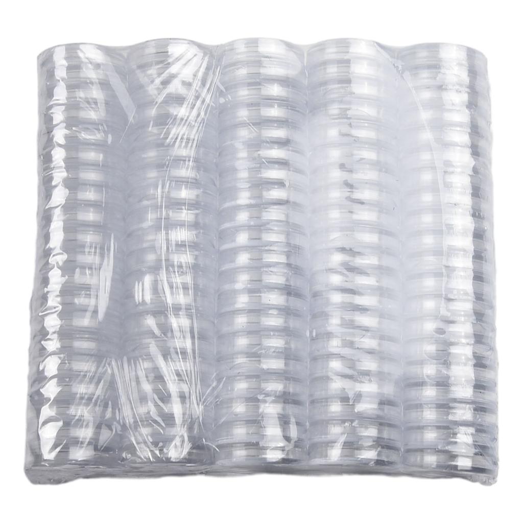 100 transparente runde Kunststoffboxen zum Schutz von Gedenkmünzen mit 16 mm Innendurchmesser und Rillendichtung
