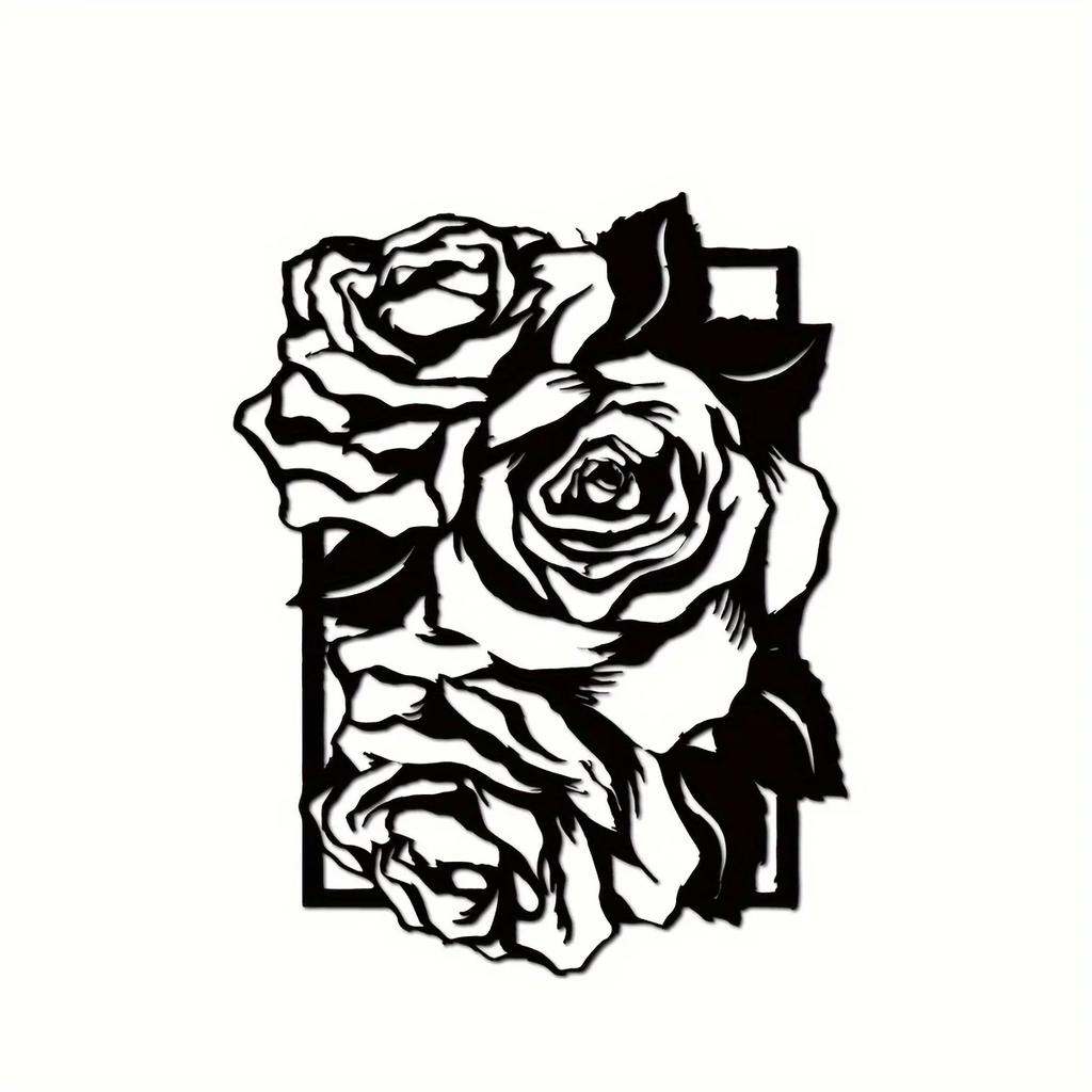 1pc Large Metal Rose Wall Art Elegant Plants & Floral Design Decorative Flowers Stylish Metal Wall Signs for Beautiful Decor