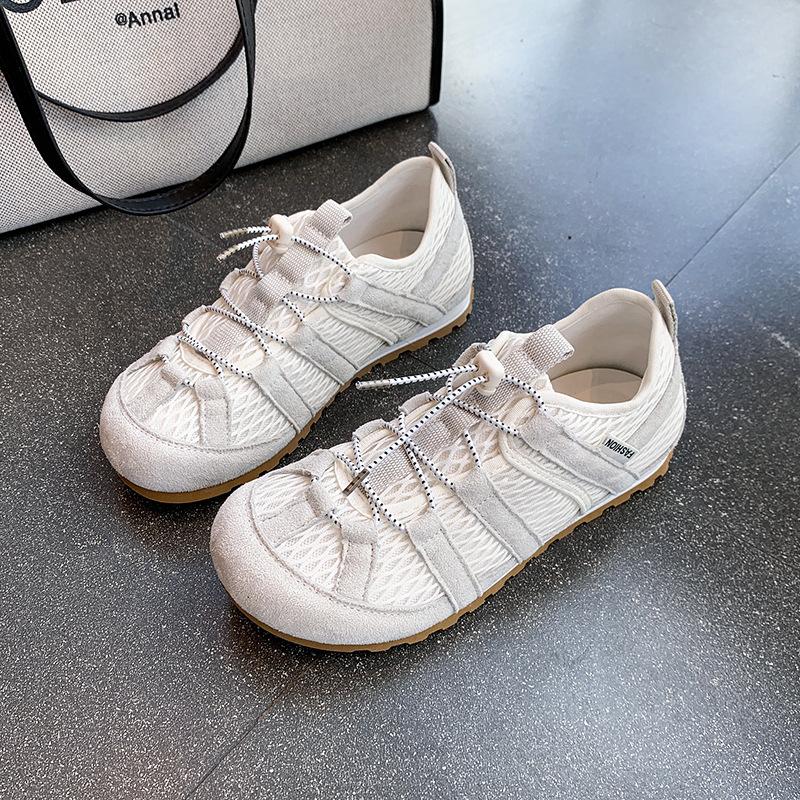 

Breathable mesh women s summer new niche retro flat-bottomed casual sneakers 40 бежевый