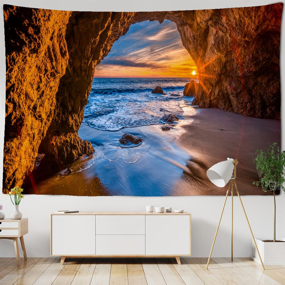 

3D настенный гобелен Пейзаж Искусство Таинственная пещера Океан Настенный гобелен Триповый настенный гобелен Комната Фон Ткань Украшение W300xH180cm