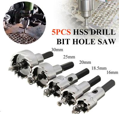 5Pcs Carbide Tip HSS Drill Bit Hole Saw Set Stainless Steel Metal Alloy 16/18.5/20/25/30mm Woodworking Tools