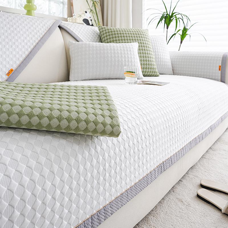 Summer Ice Cream Cold Bean Sofa Cushion Mat Non-slip Breathable Living Room Sofa Cover Cloth Back Towel