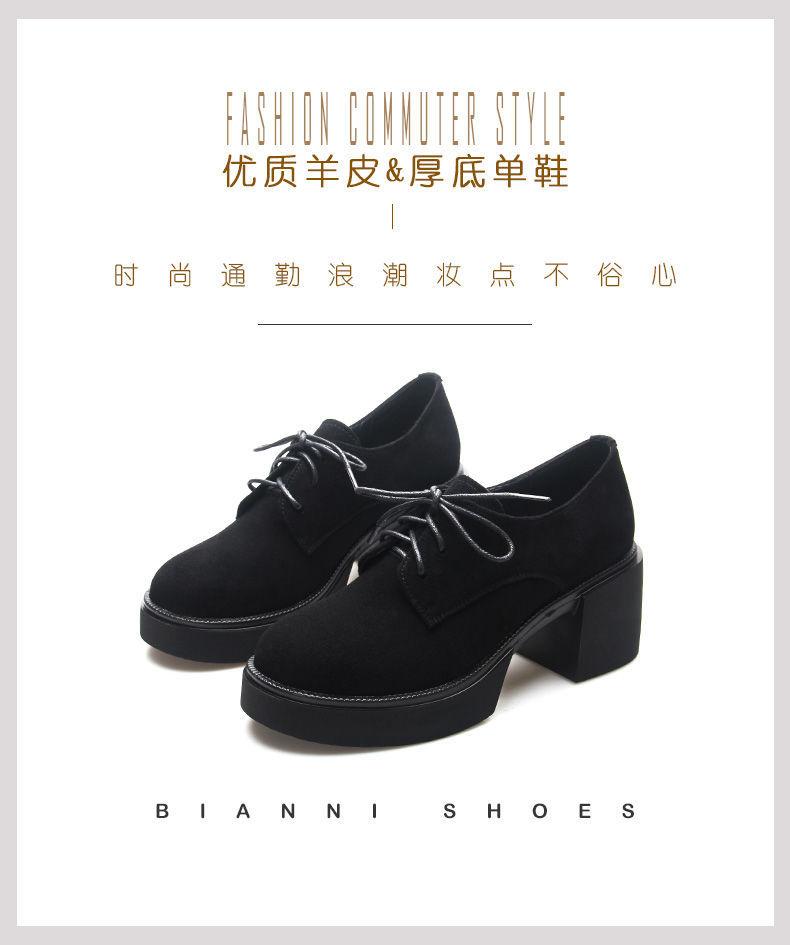 Thick-soled matte suede super soft sheepskin loafer single shoes women's 2025 spring and autumn round head new leather shoes thick heel lace-up